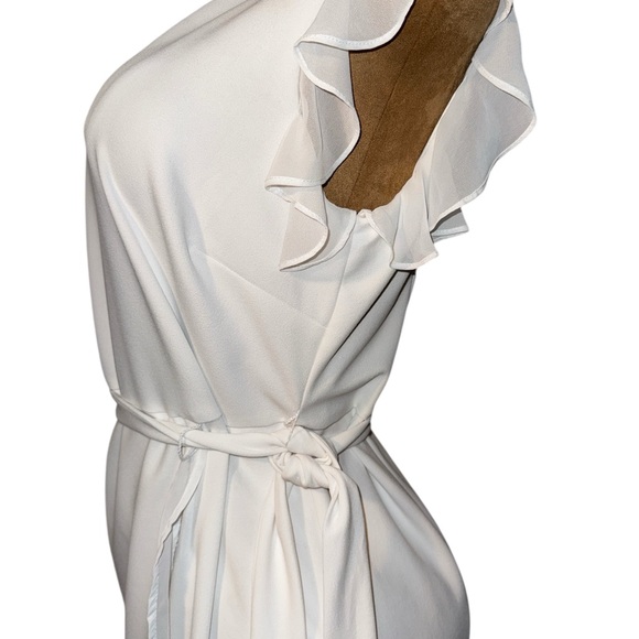 Shelby & Palmer White Ruffle sleeve, Faux Wrap Dress, tie waist, sz 14 - Picture 6 of 8